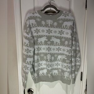 LuLaRoe Gray White Winter Moose Sweater Size XL Cold Cabin Cozy